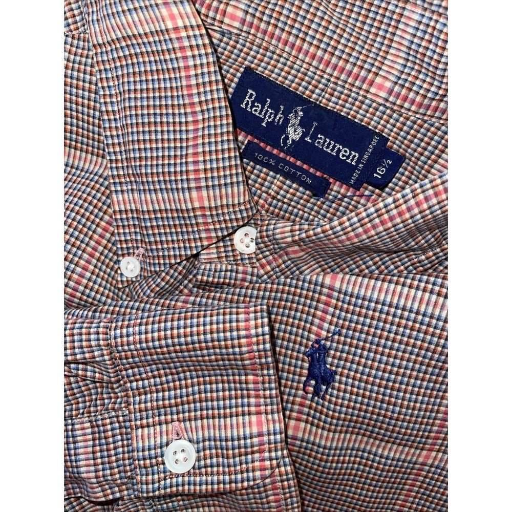 Ralph‎ Lauren Shirt Men 16.5 Plaid Check Button Down Long Sleeve